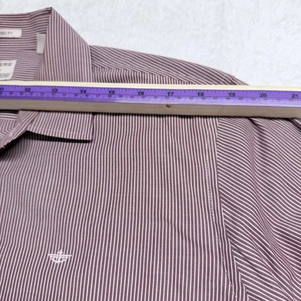 Men’s Dockers Button Dow Shirt, Burgundy And White Pinstripe, Size Large